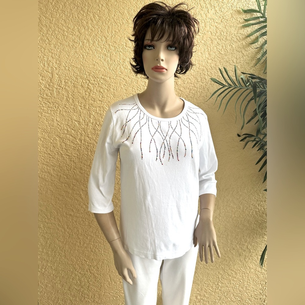 White top with multi color gem embellishments
